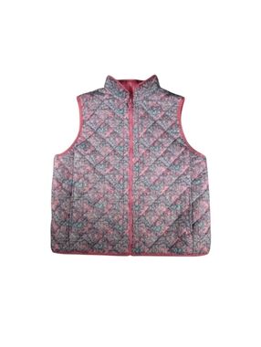 Stella Parker Quilted Puffy Vest Rosewater Pink & Green Petite